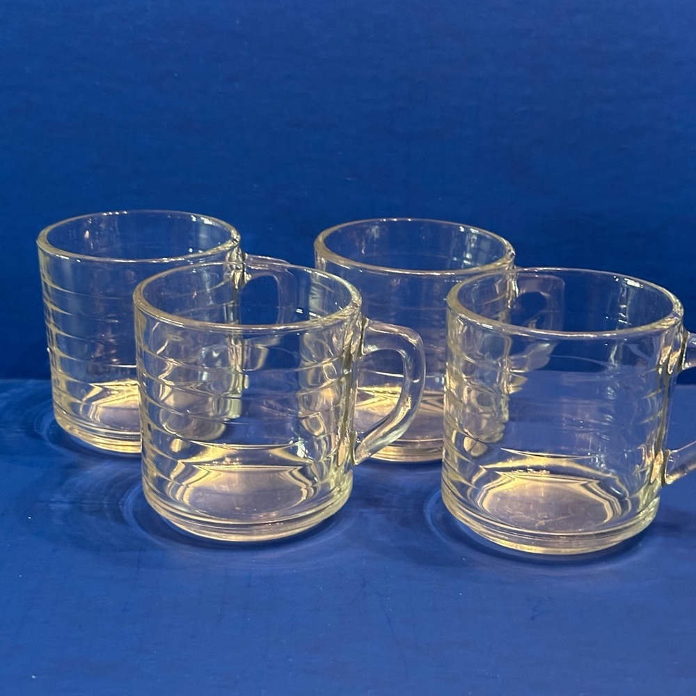 VTG Libbey Duratuff Mexico Clear Ribbed Hooped Mugs Set of 4